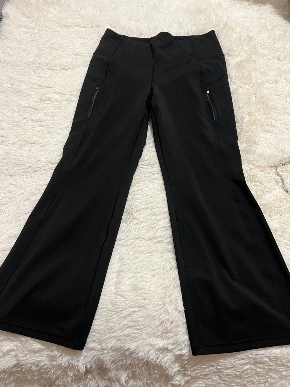 Athleta Black Boot-Cut Flare Active Pants with Zipper Pockets